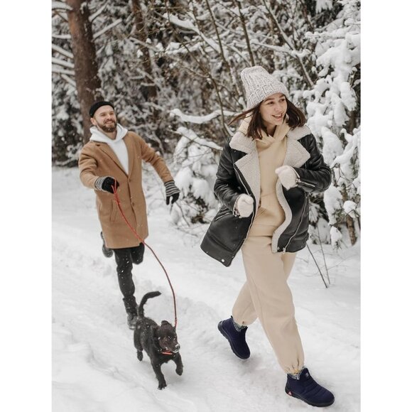 Winter Boots for Women Warm Fur Lined Navy Blue Slip on Ankle Waterproof Snow - Picture 2 of 6